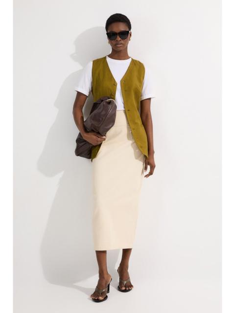 Petite Corset Waist Denim Midi Skirt