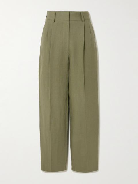 Fox Pleated Linen Straight-leg Pants