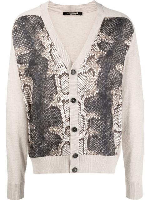 snakeskin-print panelled cardigan