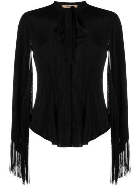 fringe cuffs tie-collar shirt