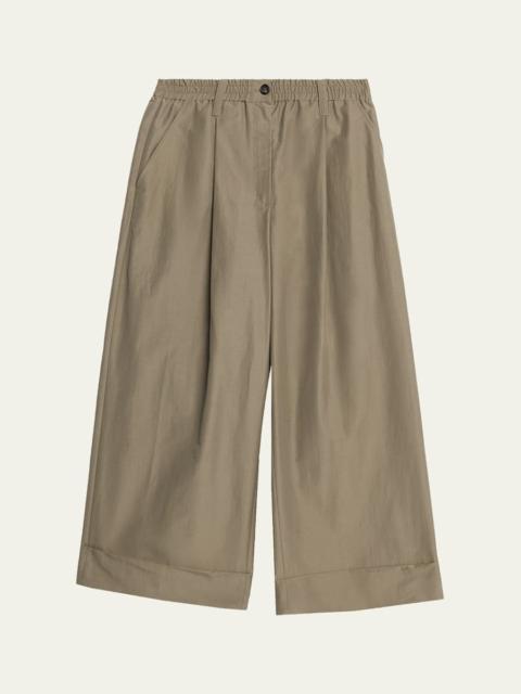 Lightweight Technical Cotton Wide-Leg Ankle Pants