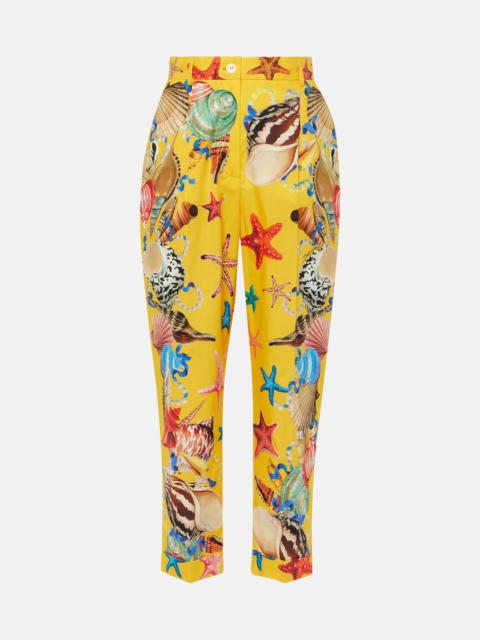 Capri printed high-rise cotton tapered pants
