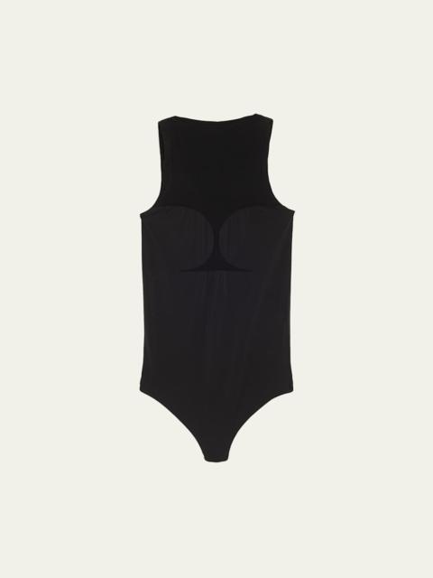 Corset-Effect Sleeveless Bodysuit with Sheer Panels