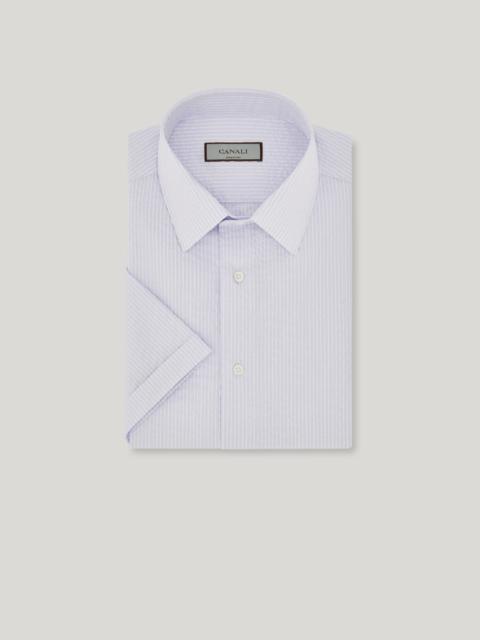 LIGHT BLUE AND WHITE STRIPED SEERSUCKER COTTON SLIM-FIT SHIRT