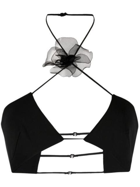 floral-appliquÃ© halterneck cropped top