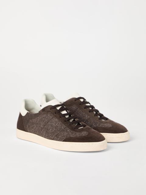 Cotton knit, washed suede and soft calfskin sneakers