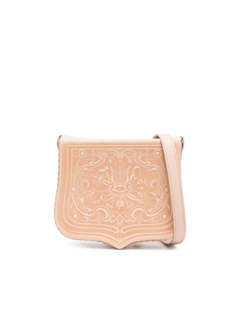 embossed-design leather crossbody bag