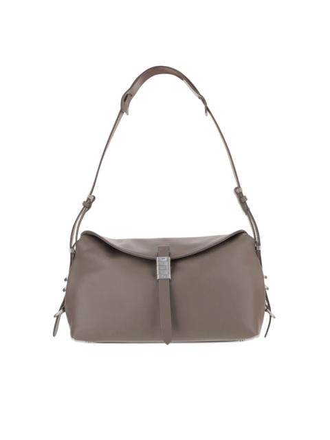 flap-closure leather shoulder bag