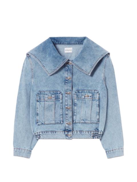 flap-pocket collared denim jacket