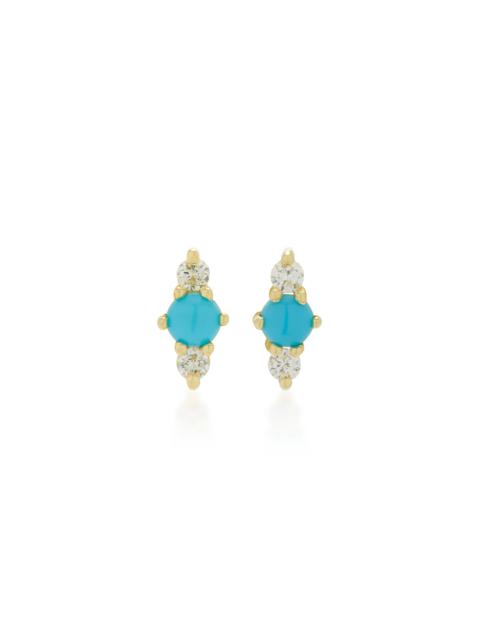 Hanley 14K Gold Turquoise and Diamond Earrings blue