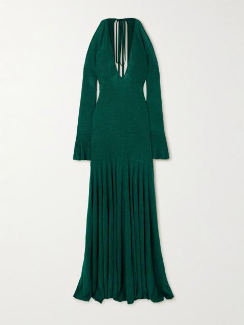 Cutout ribbed-knit maxi dress Dark green