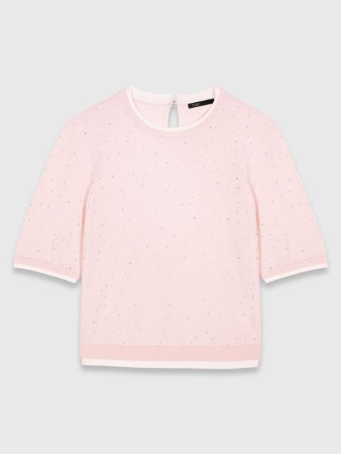Rhinestone short-sleeve sweater
