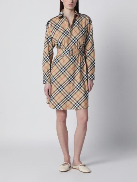 Beige Check shirt dress