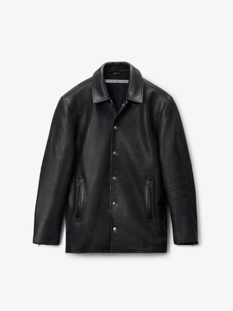 Snap Front Moto Jacket in Leather