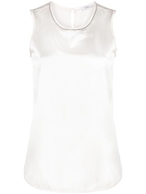 bead-embellished silk satin sleeveless top