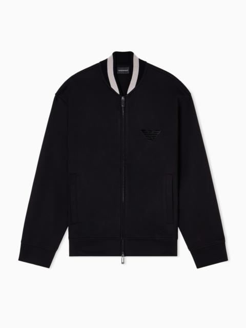 DOUBLE-JERSEY ZIP-UP SWEATSHIRT WITH BOMBER JACKET COLLAR AND EAGLE PATCH
