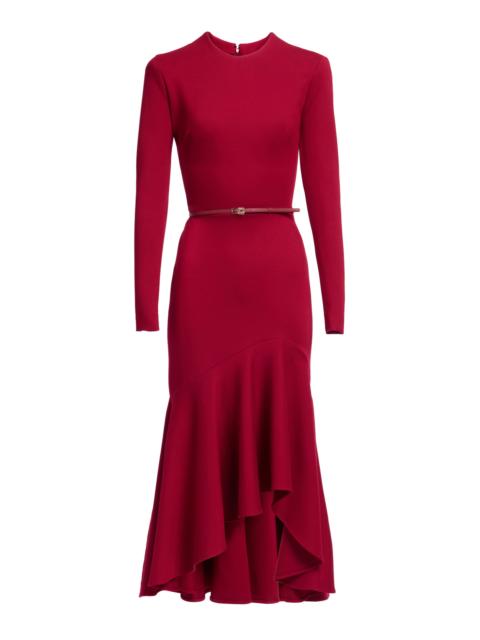 Fluted Jersey Midi Dress red