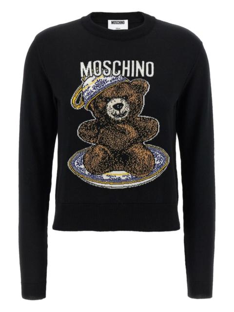 teddy bear-intarsia crew-neck sweater