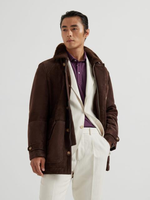 Tone-on-tone suede shearling coat