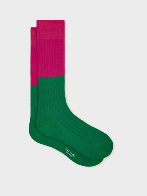 Pink Ribbed Colour Block Socks
