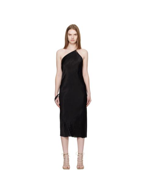 Black Temple One Shoulder Slip Midi Dress