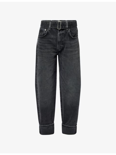 Belted Cuffed Tapered Denim Jeans