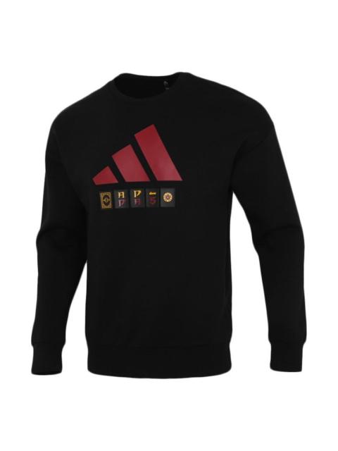 Men's adidas Large Logo Athleisure Casual Sports Loose Round Neck Pullover Black H39214
