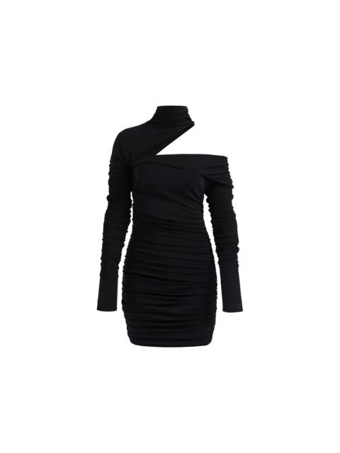 Mugler H&M Gathered One-Shoulder Mini Dress Black