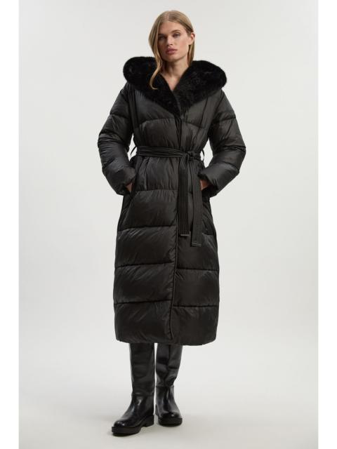 Premium Faux Fur Lined Padded Hooded Belted Midi Coat