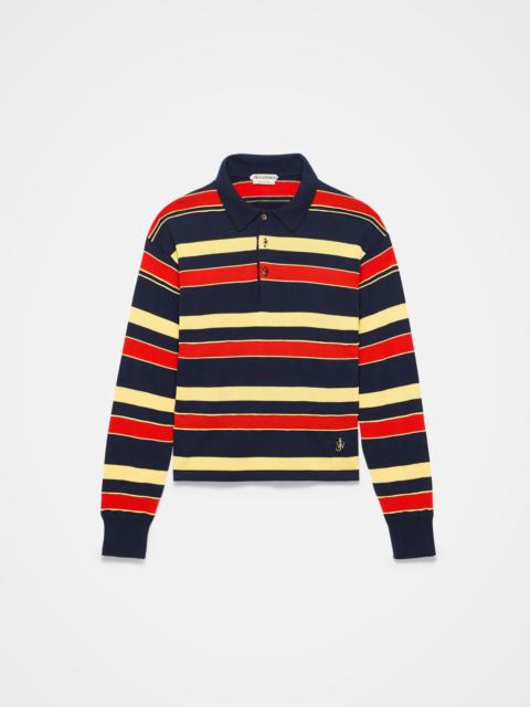 KNITTED STRIPED RUGBY POLO TOP IN NAVY