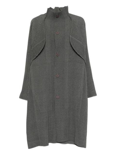 pleated funnel-neck coat