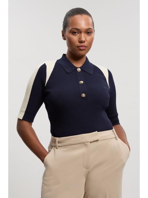 Plus Size Rib Knit Military Colour Block Short Sleeve Top