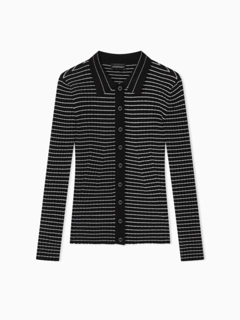 RIBBED CARDIGAN WITH STRIPED MOTIF