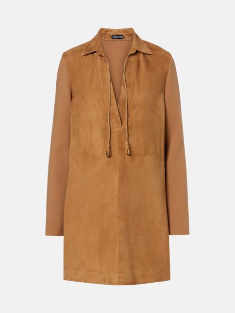 Wool-blend and suede minidress
