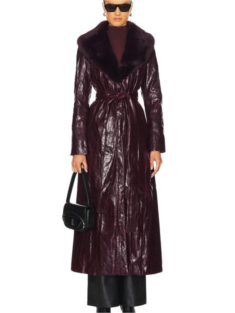 Bordeaux Faux Fur Collar Coat