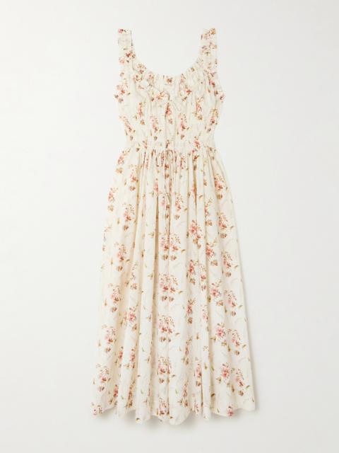 Emmaretta Tie-detailed Shirred Floral-print Organic Cotton Midi Dress