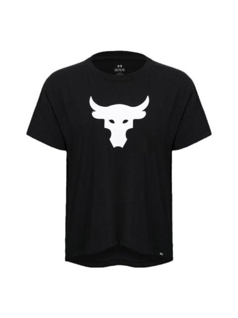 (WMNS) Under Armour Project Rock Brahma Heavyweight T-shirt 'Black White' 1378973-001
