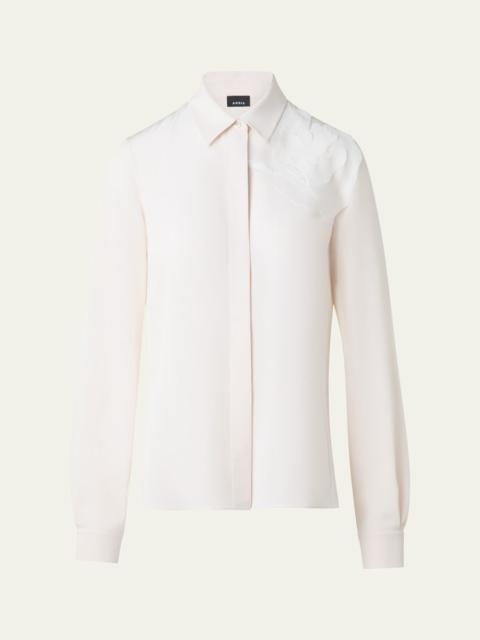 3D Organza Anemone Swarovski Silk Crepe Blouse