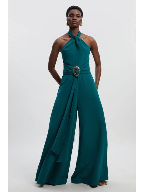 Petite Soft Tailored Trim Detail Wide Leg Jumpsuit