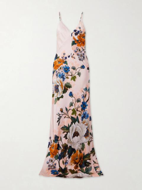 Olive Floral-print Satin-crepe Maxi Dress
