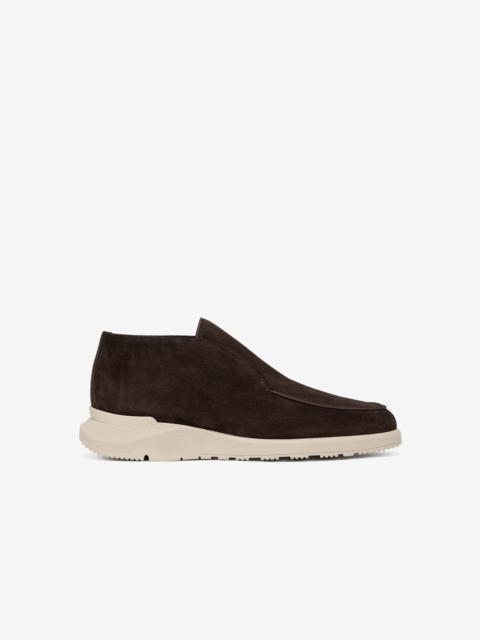 Dark brown suede slip-on loafers