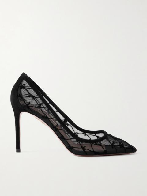 85 Suede-trimmed Flocked Mesh Pumps