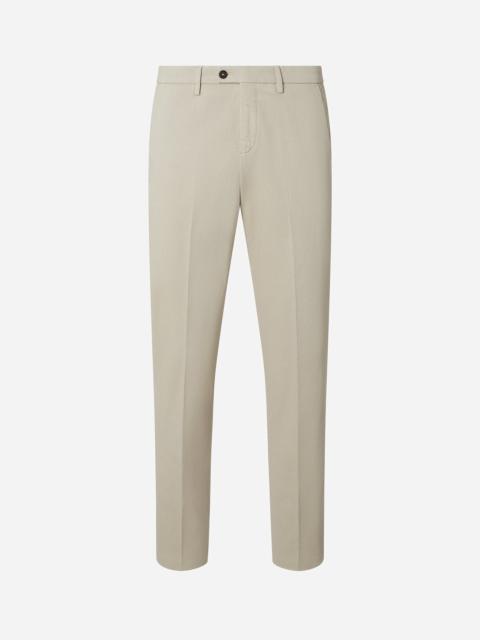 Greige garment-dyed stretch cotton trousers