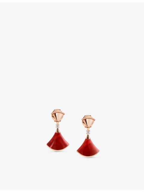 Divas Dream 18ct rose-gold, 0.07ct brilliant-cut diamond and carnelian earrings