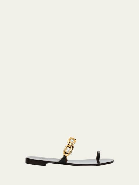 Jewel Chain Leather Toe-Ring Sandals