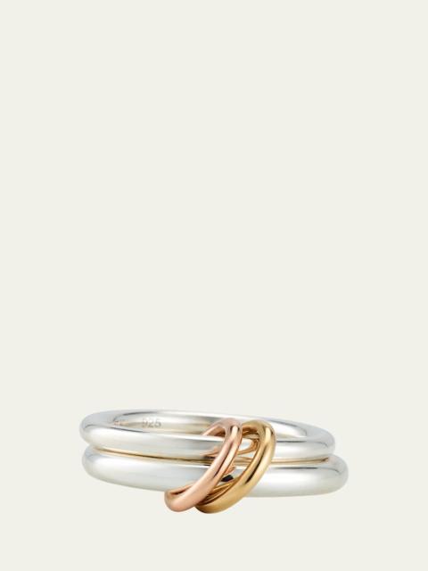 Calliope Two Link Ring in Sterling Silver with Rose Gold and Yellow Gold Connectors