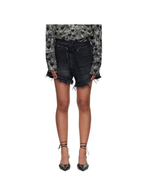 Black Crossover Denim Shorts