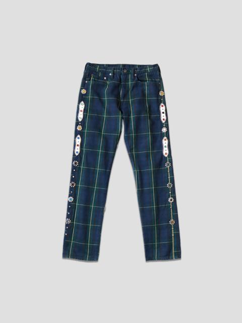 11oz TARTAN CHECK 5P MONKEY CISCO JEANS (STUDS REMAKE) - NAVY