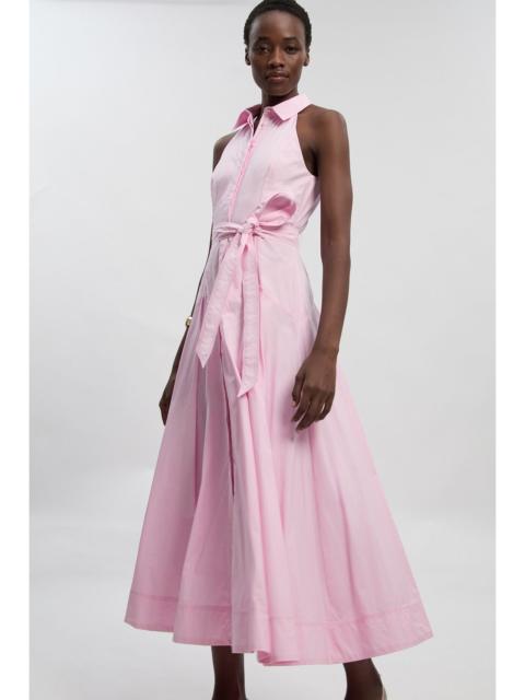 Cotton Collared Halter Neck Woven Midi Shirt Dress With Dropped Waist Detail