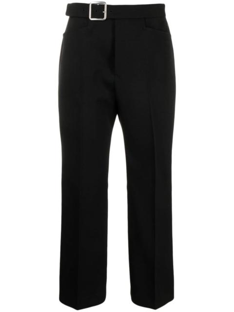 buckled pleated flared wool trousers